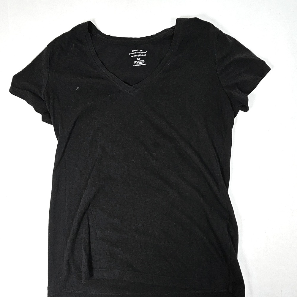 Banana Republic Timeless Tee Black V-Neck Short Sleeve Cotton Modal Top Small